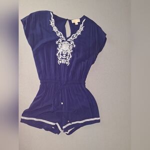 Michael Kors Blue and White Graphic Embellished Blouse